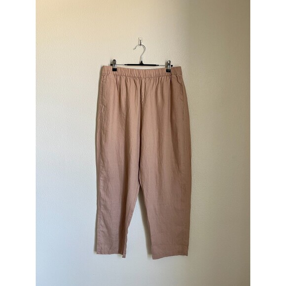Zara Women's Linen Tapered Trousers in Beige Size LARGE - Picture 1 of 5